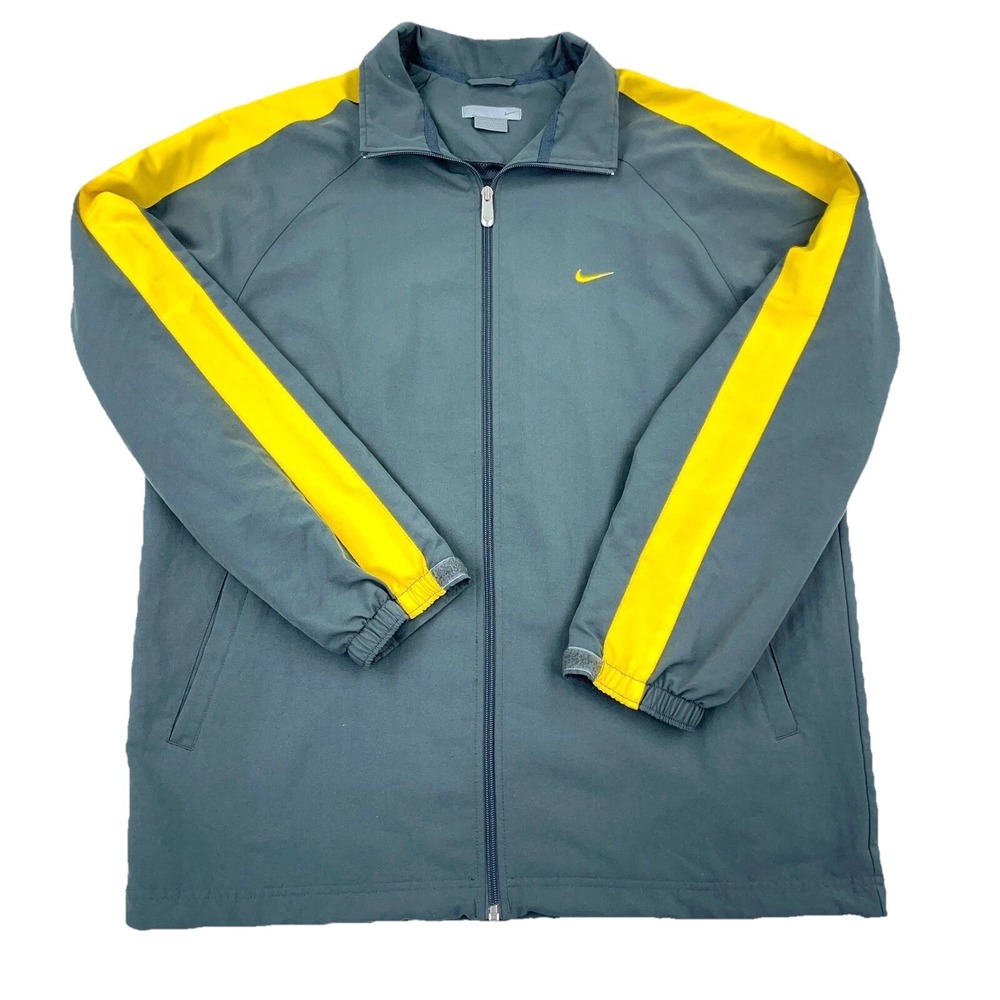 Vintage Nike Jacket Men XL Gray Yellow‎ Track Suit Windbreaker Warm Up Y2K 2000s